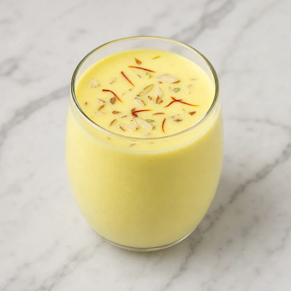 Chilled almond-and-saffron milk.