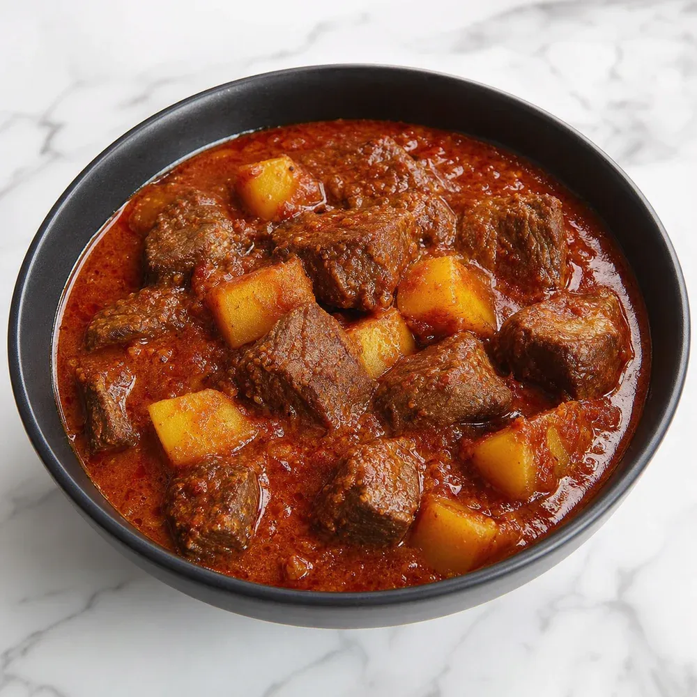 Goan-style curry with AAA steak chunks, red chili, and potatoes.