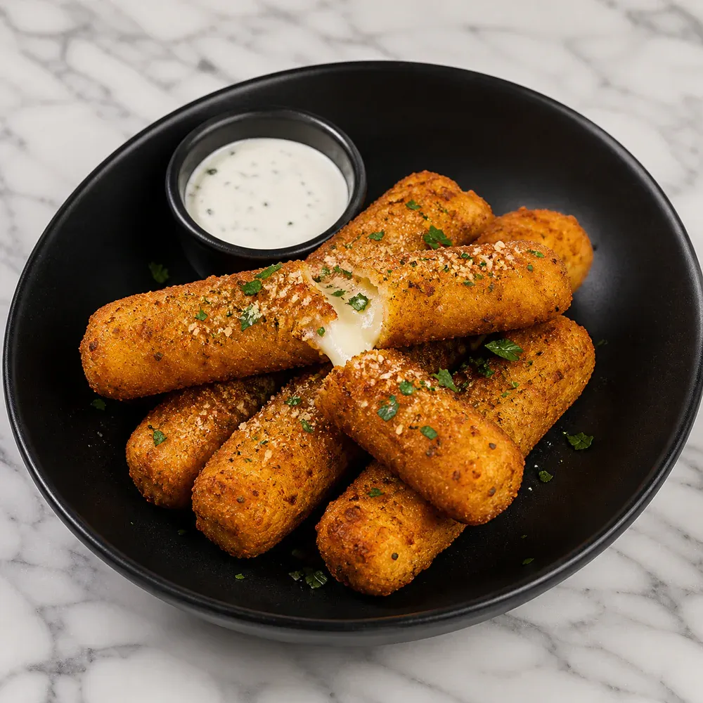 Mozzarella sticks served with ranch.
