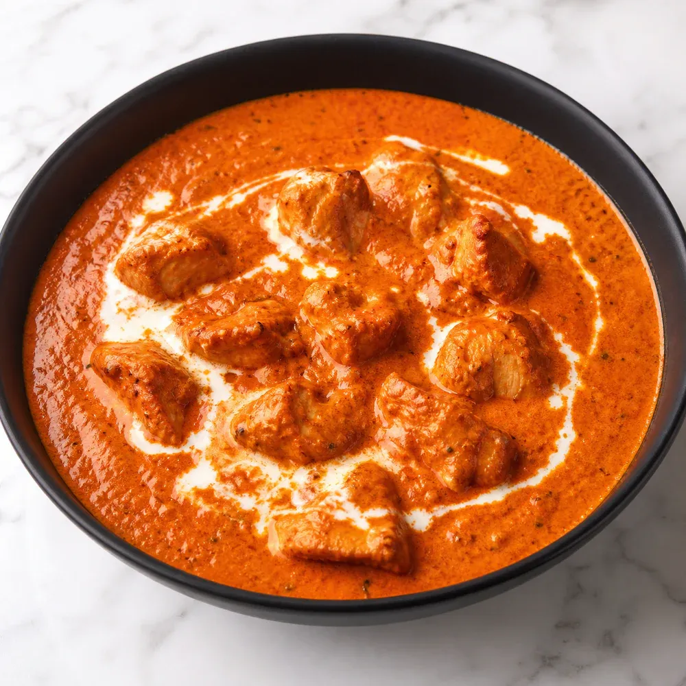 Boneless chicken breast marinated with yogurt and spices, cooked in classic creamy tomato gravy.
