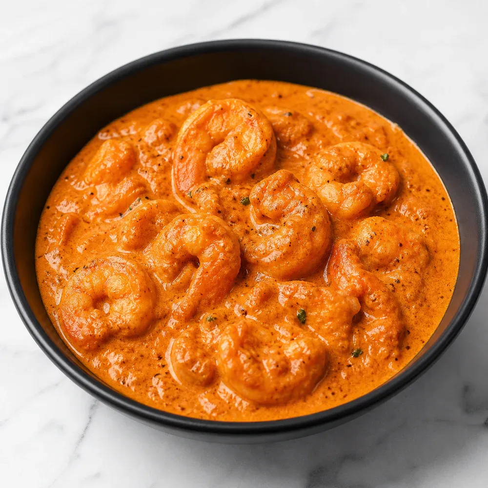 Shrimp cooked in a creamy tomato sauce.