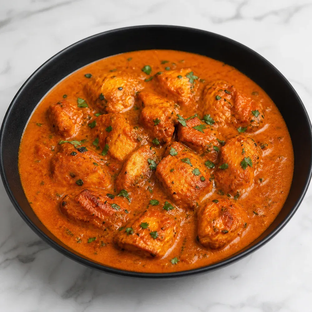 Famous boneless chicken breast marinated with spices and cooked in classic creamy tomato gravy.