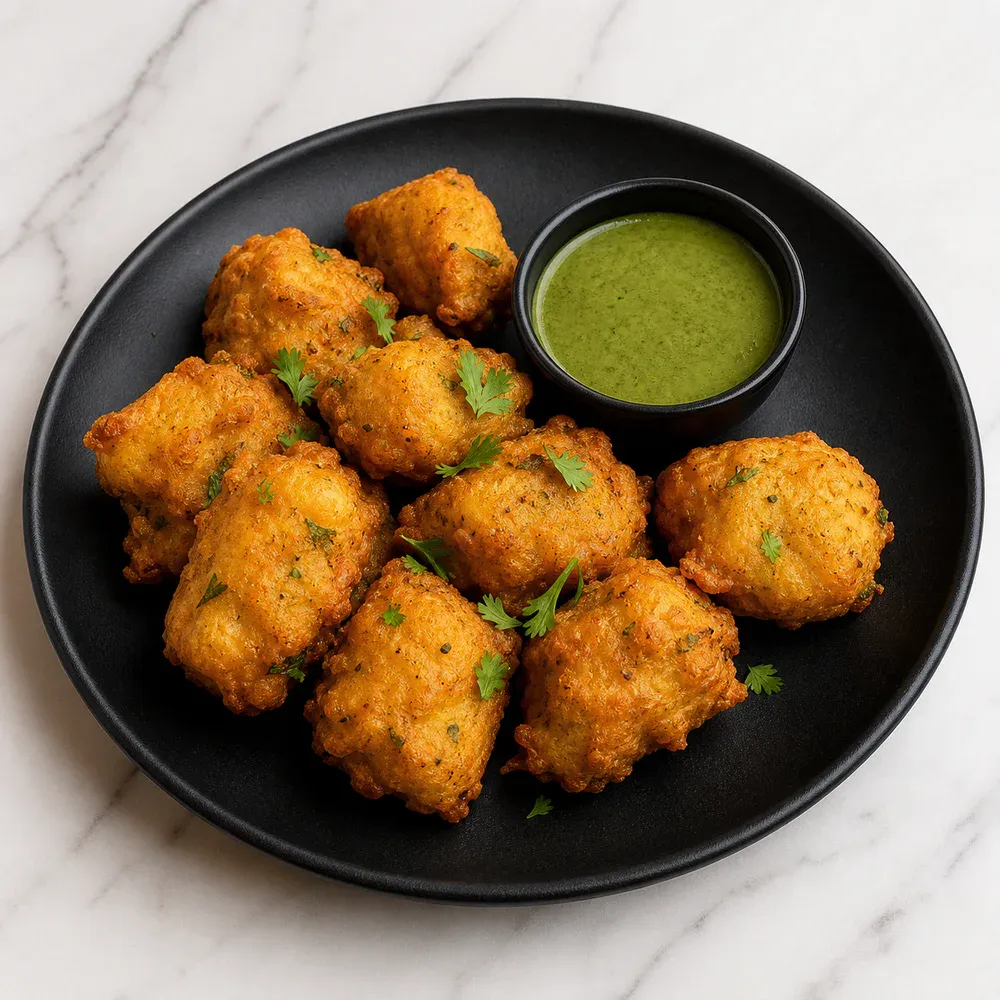 Lightly battered fish fried with Indian spices.