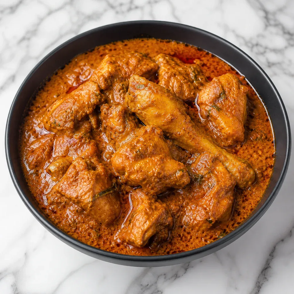 A generous, large-portion chicken curry.