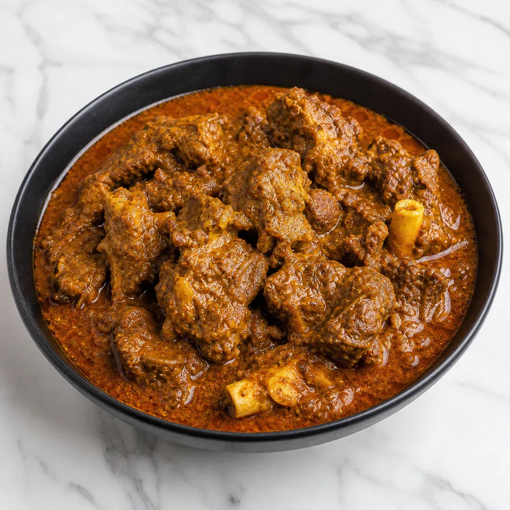 A generous, large-portion goat curry.