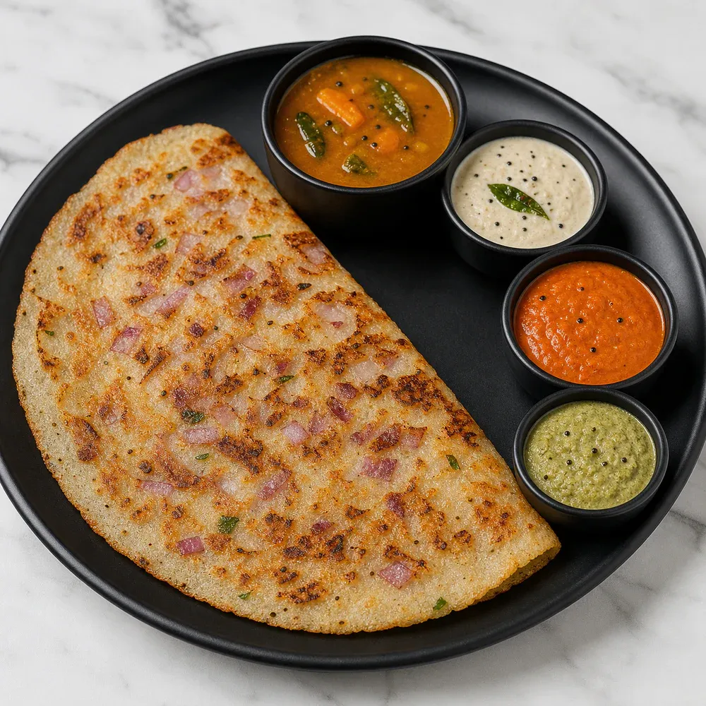 Crispy semolina-and-rice crepe studded with onions.