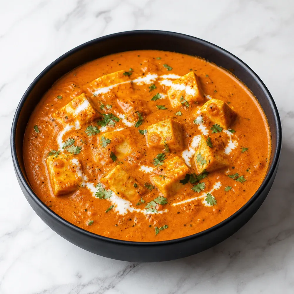 Cottage cheese cooked in a creamy tomato sauce.