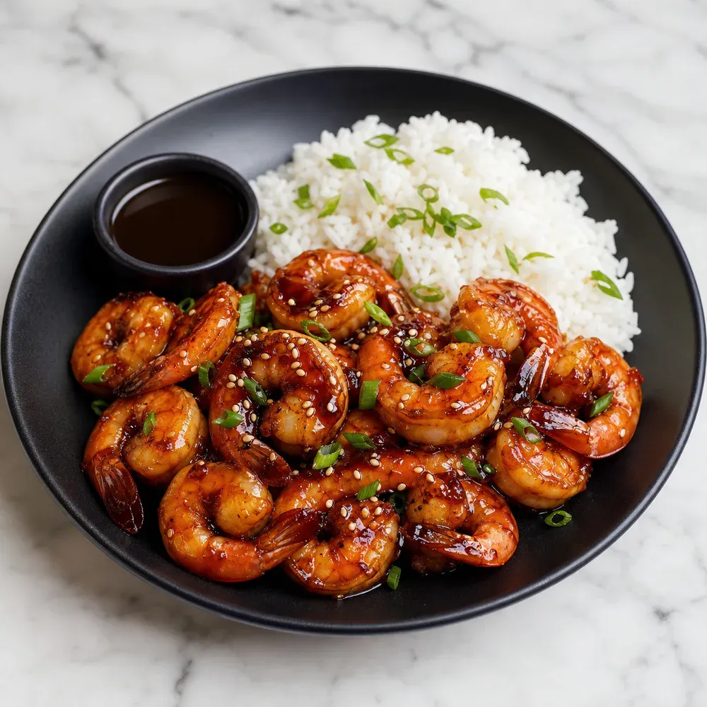 Wok-tossed shrimp glazed in a sweet-and-savoury teriyaki sauce, served with rice or noodles.