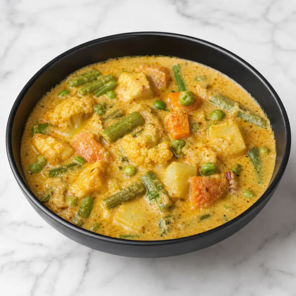 Mixed vegetables cooked in a creamy cashew sauce.