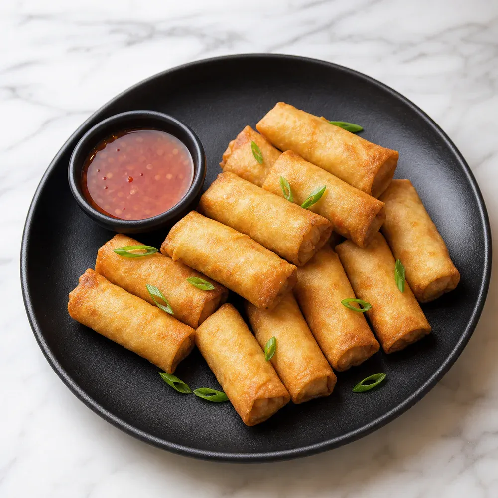 Ten crispy fried mini rolls served with sweet chili sauce.